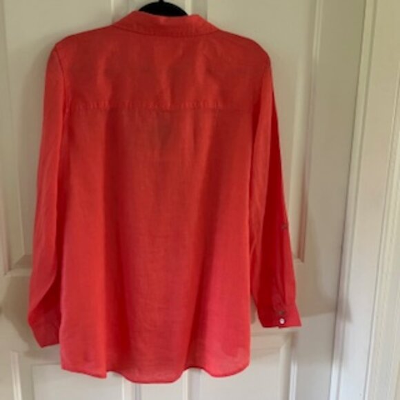 NWT Sigrid Olsen 100% LINEN Button Down Shirt Coral Large - Picture 3 of 8